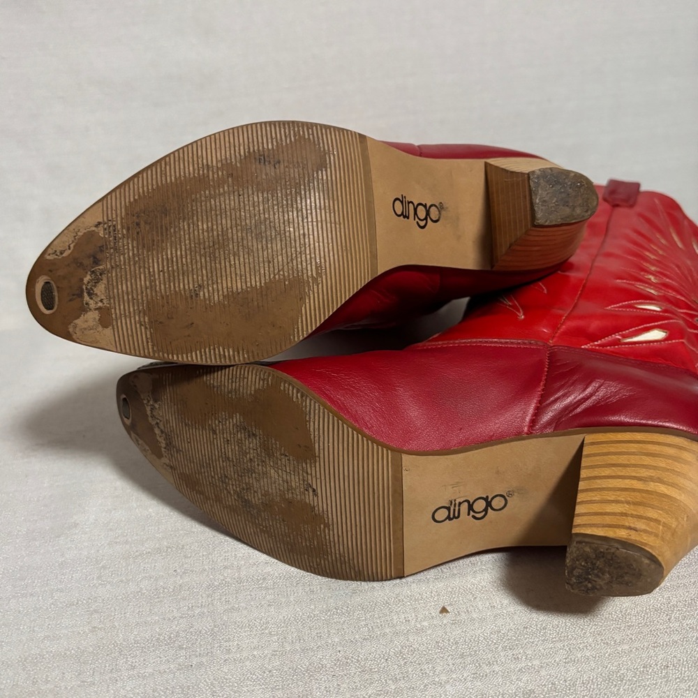 VTG DINGO Outwest Leather RED Inlay Coastal Cowgirl Boots 6.5 line dancing READ! - Picture 3 of 13